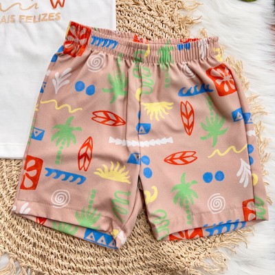 Conj. Camiseta Os Dias na Praia São Mais Felizes e Bermuda - Branco e Areia